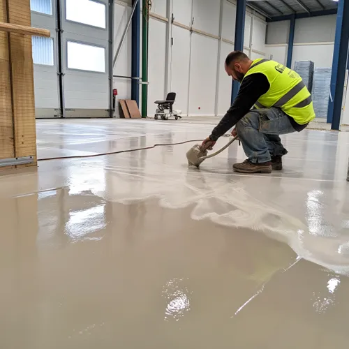 contractor applying resin coating to concrete floor